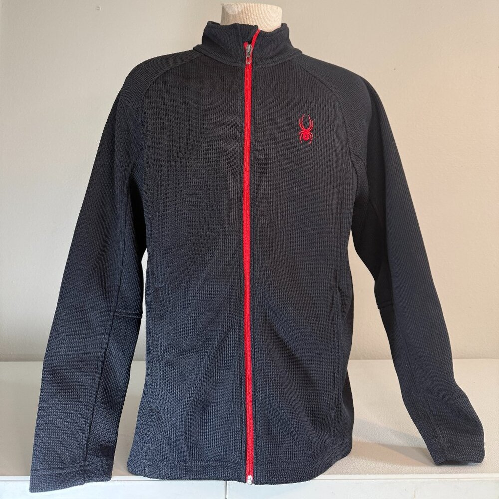 Spyder Jacket Black & Red Waffle Knit Full Zip Long Sleeve Coat Men's Large